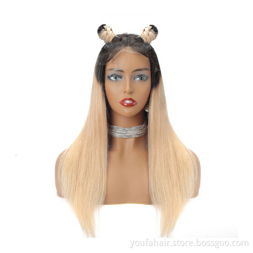 12A Brazilian Virgin Human Hair Colored Ombre 1B 27 Blonde 4x4 HD Lace Front Wig Pre Plucked Remy Transparent Lace Closure Wigs